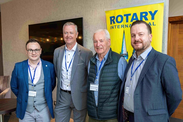 Pictured at the Generation Chef 2026 finale were sponsor Cathal Geoghegan from Henderson Foodservice and Newry Rotary Club members Eoin McConville, Raymond Mullan and Alan Griffin. Pictured (L-R):  Eoin McConville, Rotary Club Newry; Cathal Geoghegan, Henderson Foodservice; Raymond Mullan, Rotary Club Newry; Alan Griffen, Newry Rotary Club & WBR Credit Union