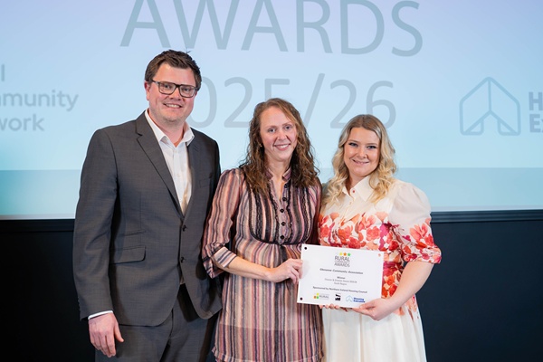 Glenanne Community Association scooped the Housing Executive’s Cleaner and Greener Rural Community Award sponsored by Northern Ireland Housing Council at the Housing Executive’s annual Rural Community Awards held in Seamus Heaney Homeplace. Pictured are (left to right), Aaron Skinner, Chair of Northern Ireland Housing Council, Joanne Armstrong Chairperson, Glenanne Community Association and Kara west, Treasurer, Glenanne Community Association.