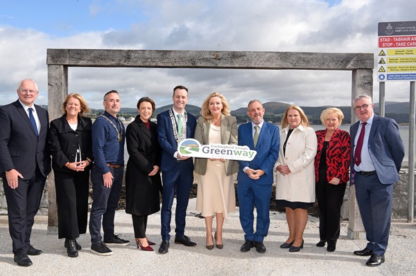 Pictured at today's celebration event were from left: David Conway, Chief Executive of Louth County Council; Paula Butterly TD; Cllr Philip Campbell, Chairperson of Newry, Mourne and Down District Council; Liz Kimmins MLA, DFI Minister for Infrastructure; Cllr Seán Kelly, Cathaoirleach of Louth County Council; Gina McIntyre, CEO of the Special EU Programmes Body (SEUPB); Jerry Buttimer TD, Minister of State at the Department of Rural and Community Development; Marie Ward, Chief Executive, Newry, Mourne & Down District Council; Pamela Arthurs, Chief Executive, East Border Region and Cllr PJ O’Hanlon, Vice-Chairman, East Border Region.