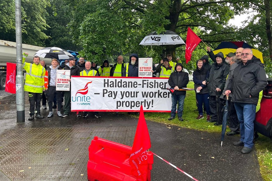 Haldane Fisher workers on the picket line today in Newry.