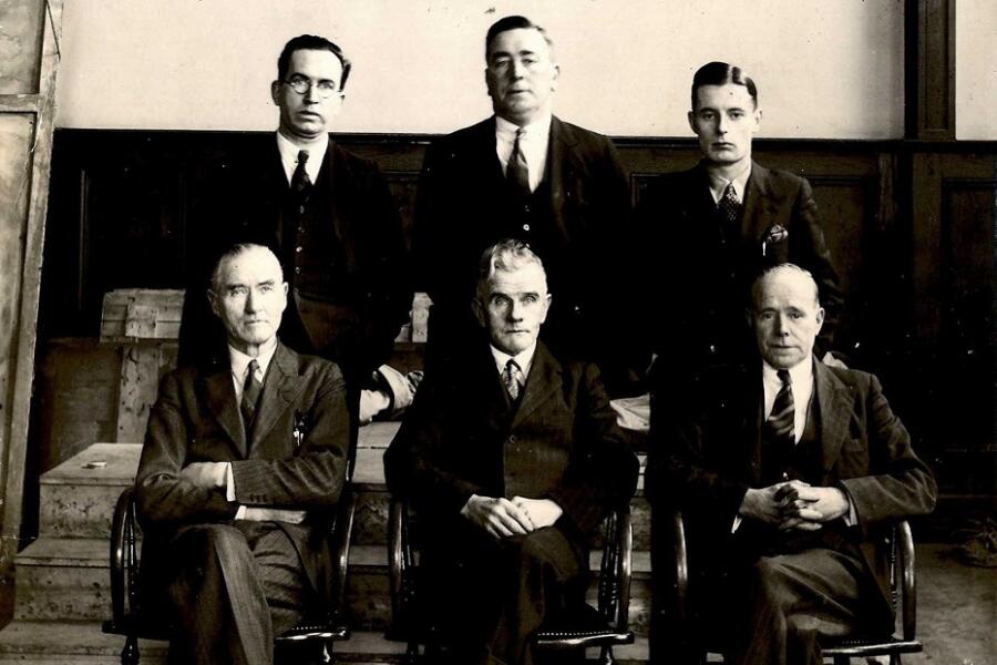 William Cronin (centre of front row), with members of Town Hall staff, including his nephew, Gerald Cronin (back right), who succeeded his uncle as Town Clerk. Newry & Mourne Museum Collection