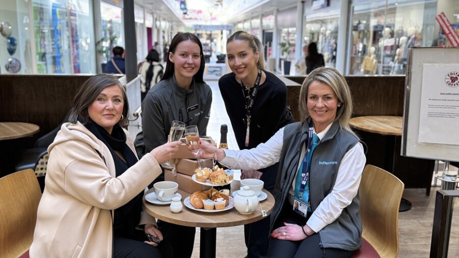 Mary Loughran, Akvile Augustyte, Oliwia Zaslawska and Sarah O’Hare, launching Buttercrane Centre’s International Women’s Day ‘Swinging High Tea’ in aid of Women’s Aid Armagh Down. The event takes place on Fri 7th March
