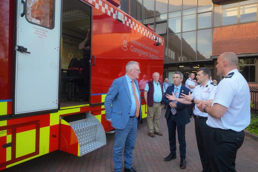 Health Minister Mike Nesbitt and Agriculture, Environment and Rural Affairs Minister Andrew Muir on a visit to NIFRS HQ.