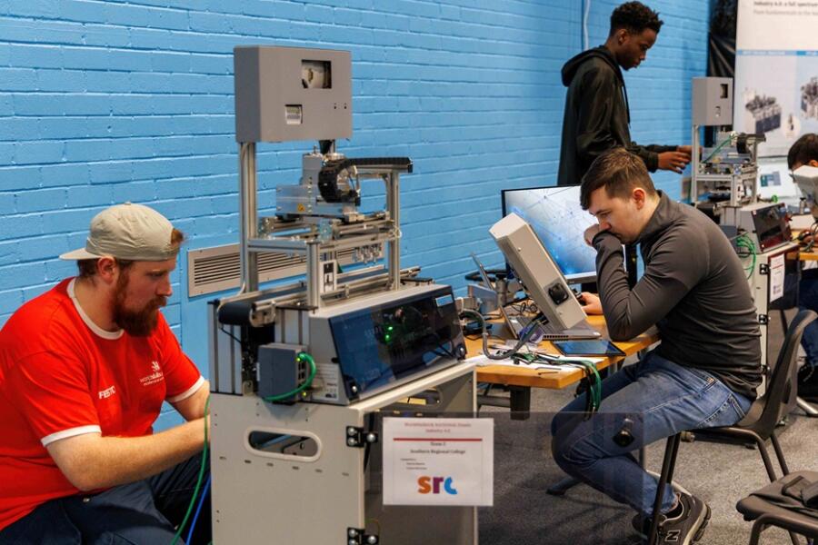Caolan McCartan and teammate Patrick Sheerin in the midst of competition activity at last year’s national WorldSkills UK final where they won the gold medal in the Industry 4.0 category.