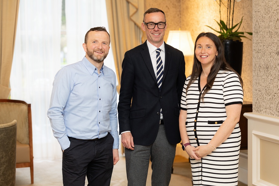 Paul Vallely and Clare Walsh of Kukoon with Rob Heron Partner Lead for EY Entrepreneur Of The Year in NI. Photograph: Naoishe Culhane