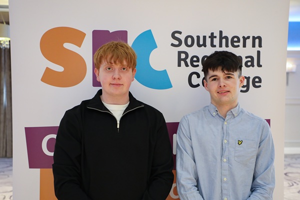 Leon Ruddy and Cullum McElarney who competed at IFEX within the categories ‘Young Seafood Chef of the Year’ and ‘Duck Culinary Freestyle’.  Leon was rewarded with a Certificate of Merit for his dish, while Leon achieved a Bronze Medal for his culinary delights.  Both study Professional Cookery courses at the College’s Newry campus.