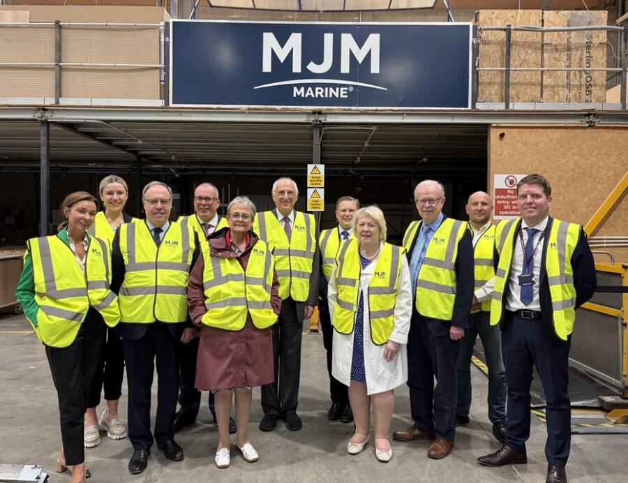 Members of the House of Lords Northern Ireland Scrutiny Committee pictured at MJM Marine during their visit to Newry.