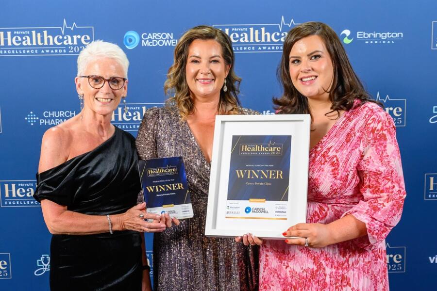 Siobhan Fearon, Laura McCaul and Louise McGivern from Newry Private Clinic pictured with their award.