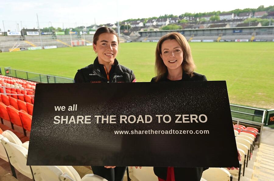Infrastructure Minister Liz Kimmins pictured with Armagh's Clodagh McCambridge at the launch of the Share the Road to Zero campaign