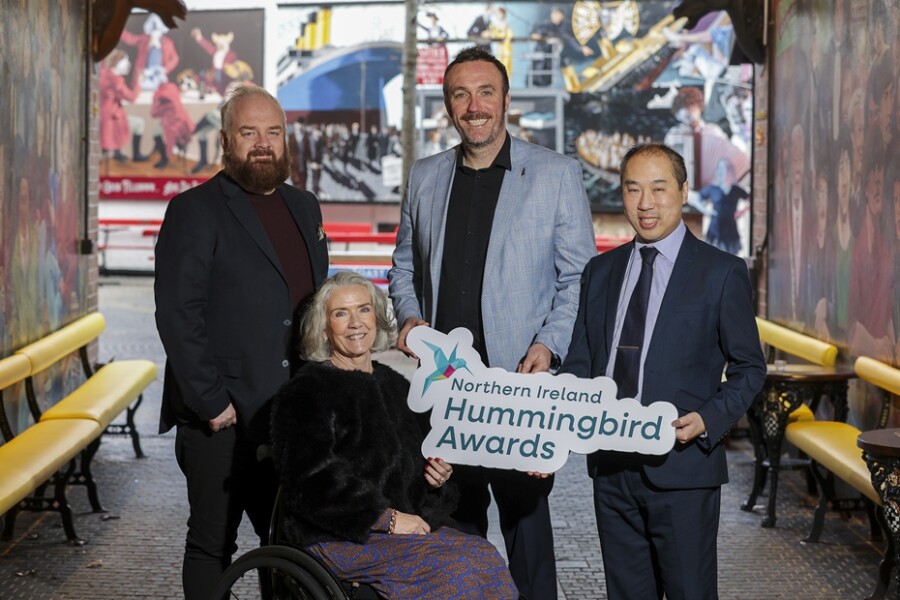 Pictured launching the inaugural Northern Ireland Hummingbird Awards are (L-R): Jude Copeland, Head Judge of the Awards and Legal Review Manager at Cleaver Fulton Rankin Solicitors; Professor Mary Hannon-Fletcher, Dean of Equality, Diversity and Inclusion, Ulster University; Michael Boyd OBE, Director of MB Consulting and Chair of Belfast Healthy Cities; and Alfie Wong MBE, Race and Ethnicity Champion of the NI Civil Service.