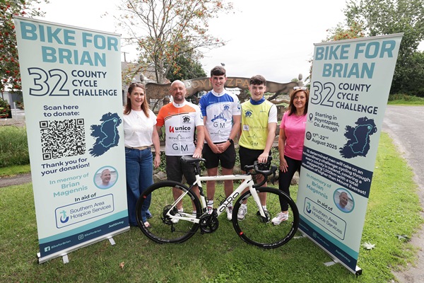 Getting ready for the challenge are from left: Orlagh Johnston, Brian’s sister; Marty Johnston, one of Brians closest friends and race organiser; Brian's sons Daniel and Ben and Brian's wife Margaret Magennis.
