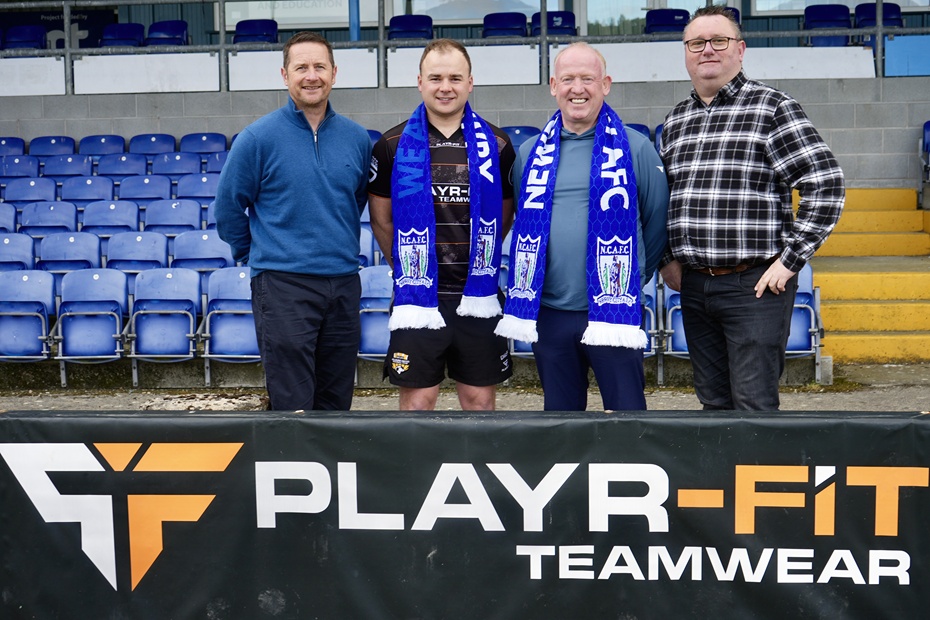 Pictured at the launch are from left: Darren Mullen (Newry City AFC), Darren Mc Polin (PLAYR-FIT), Kieran Quinn (PLAYR-FIT), Gary Wilson (Newry City AFC). 