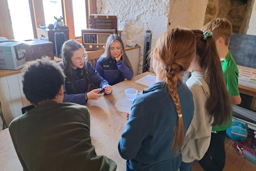 Volunteers from Our Lady’s Grammar School Newry leading an interactive workshop about Ireland’s Fossil Heritage for the P7 class from Windsor Hill Primary School at Newry and Mourne Museum, Bagenal's Castle.  Developed by The University College Cork, the workshop explored how fossils are formed, Ireland’s ancient timeline and how mass extinctions occur. 