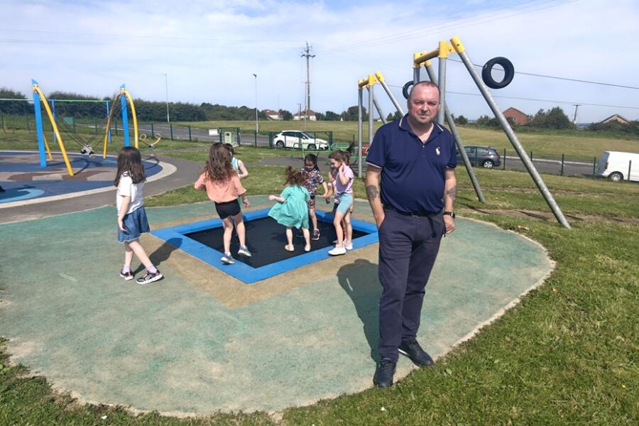 Cllr Aidan Mathers at the Martins Lane Play Park.