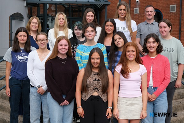 Vice-Principals Ms Kat Murphy and Mr Thomas Hackett are pictured with Kristen Brady, Emma Conway, Jessica Farthing, Eimear Greene, Ellen Hoey, Ava McArdle,
Ffion McAteer, Gabriella McGahon, Eibhleann Moore, Oonagh O’Callaghan, Ella 
O’Reilly, Sarah Jane Rice, Eve Welsh and Keela Whitmarsh who each achieved
3 A*/A grades at A Level. 