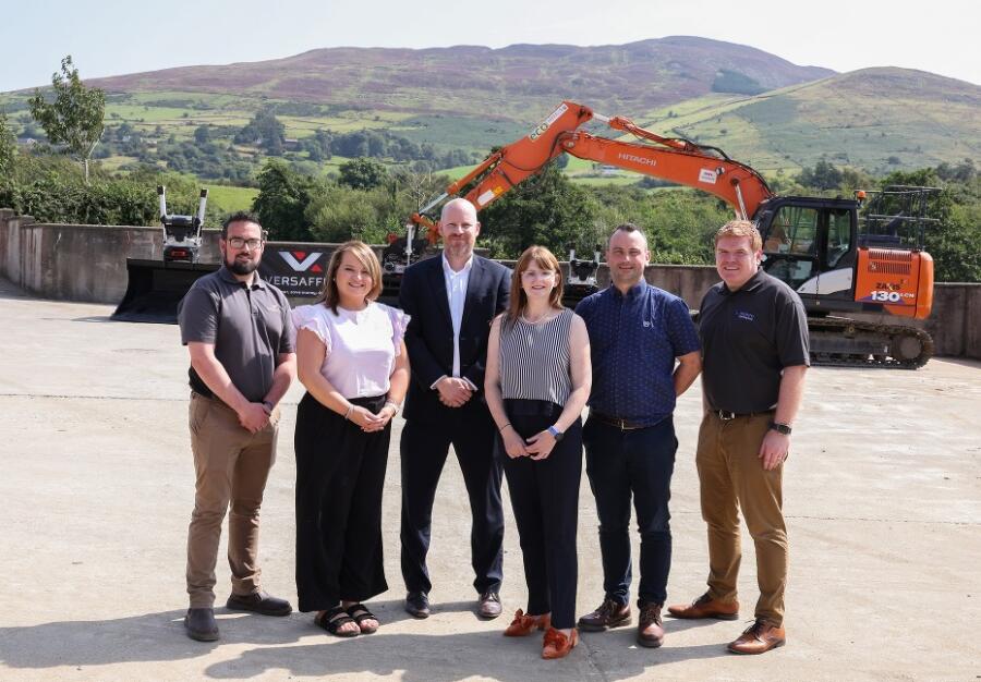 Pictured on a visit to Versaffix are from left:  Martin McMenamin, Business Development Manager, Versaffix; Victoria Byrne, Head of Customer Service, Viltra; John McKibben, Southern Regional Manager, Invest NI; Dr Caoimhe Archibald, Economy Minister; Steven Heaney, Managing Director, Sheaney; Rory McKeever, Managing Director, Pronto Engineering.