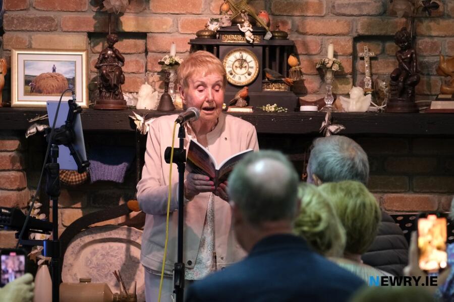 Mary Cunningham reciting at Teac Mallon during the Harvest The Light book launch there in July. Photograph: Columba O'Hare/ Newry.ie 