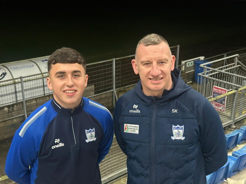 New Newry City AFC signing Cillian Kavanagh pictured with Manager Stuart King. 