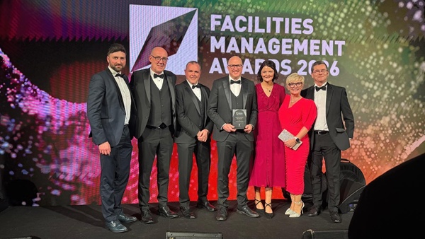 Receiving the Workplace and Estates Team of the Year Award at the 2026 Facilities Management Awards in Dublin were members of SRC’s Estates Team. Included from left: Chris Chambers (Estates Technician), Eamon Quinn (Estates Manager), Philip Kenwell (Estates Manager), Gary Young (Head of Estates), Sarah Burns (Health Safety and Environmental Officer), Sharon O’Hare (Estates Quality and Business Process Manager) and Peter Monaghan (BIM Manager)