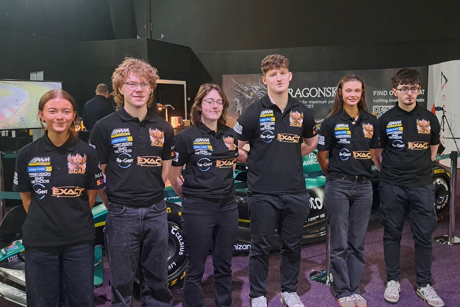 Southern Regional College Students at the UK STEM car racing finals. Included from left:  Ellie Magee, James McMullen, Chloe O’Hare, Harry Danks, Sophie Houston and Shea Smith