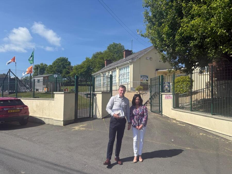 Mrs. Sinead McCourt, Principal of St Teresa's PS, Tullyherron with Justin McNulty MLA.