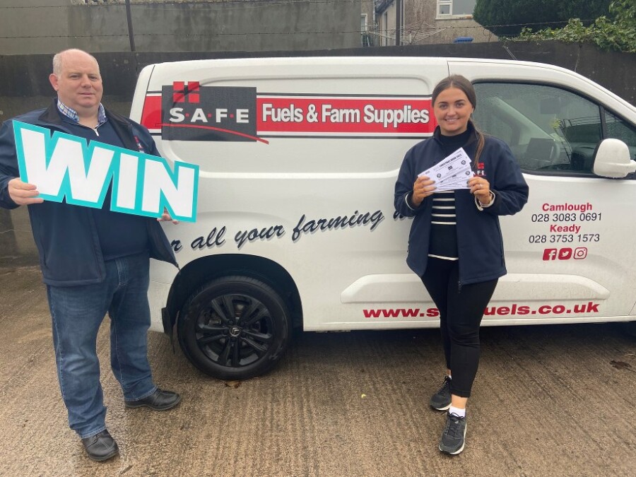 Brian and Emma from Safe Fuels Camlough. The company is donating £1,000 worth of home heating oil or cash alternative to annual Evora Hospice Christmas Draw.