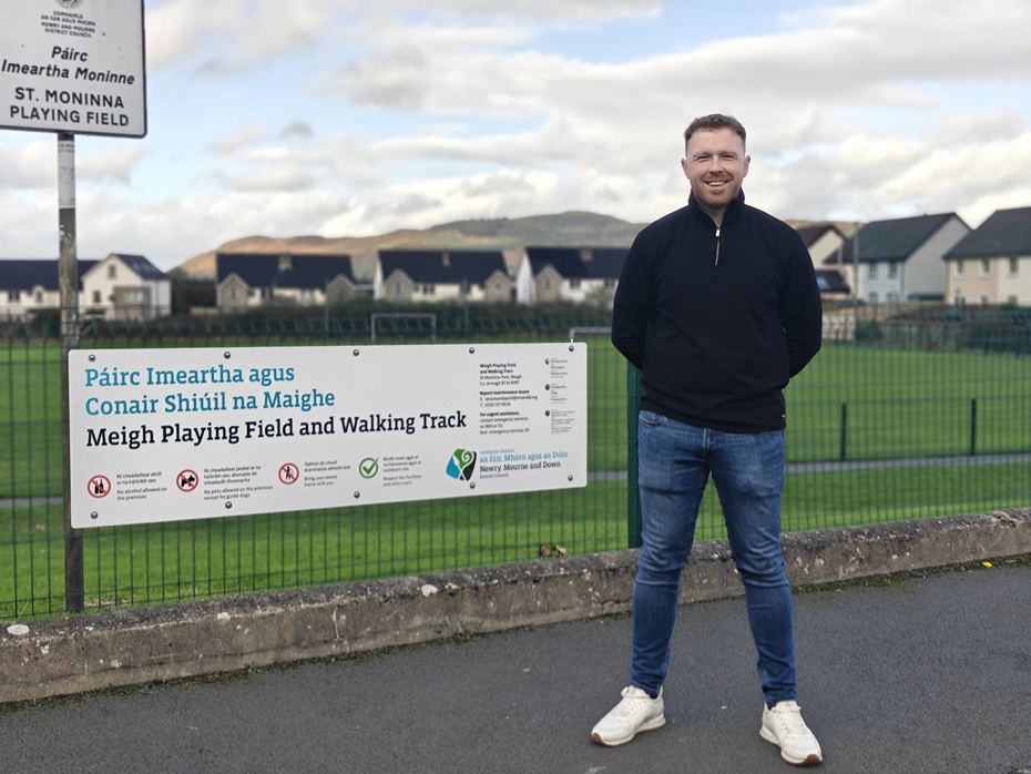 Cllr Cathal King at Meigh Playing Fields.