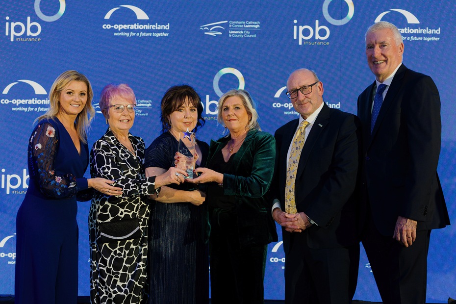 Dr Pat Daly, Director General of Limerick City and County Council, and Pat Farrell, Co-operation Ireland, presents the Community Wellbeing Initiative prize to Davina’s Ark.