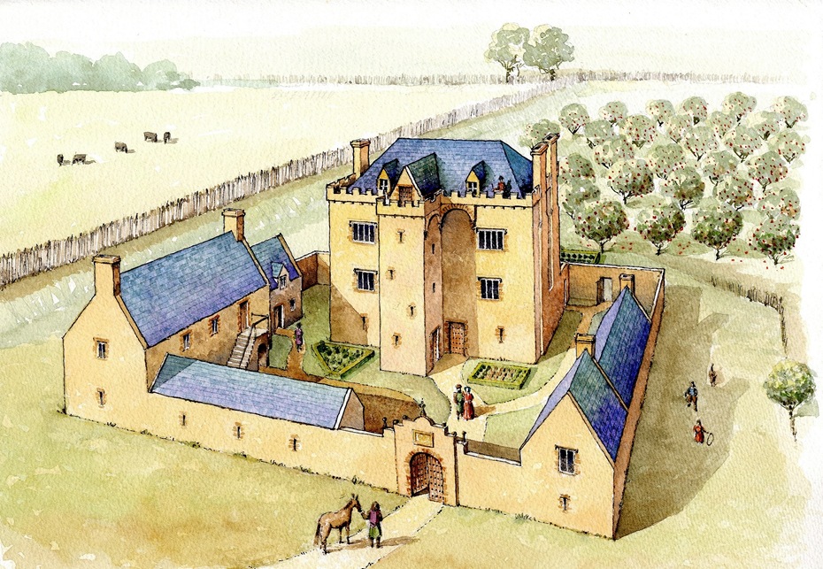 There is documentary evidence for a bawn or walled enclosure around the castle. Illustrated by Philip Armstong’s drawing, it would have contained outbuildings, including stables, stores and a laundry. A kitchen garden and an orchard were located outside the bawn.  Newry & Mourne Museum Collection