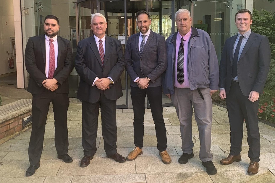 Newry, Mourne and Down District Council  DUP representatives Alan Lewis, Henry Reilly, Jonathan Jackson, Glyn Hanna and  Callum Bowsie.