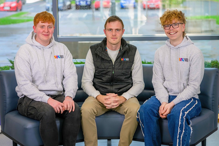 Culinary Arts Finalists Leon Ruddy and Andrew McVarnock who are competing at this year's WorldSkills UK National in South Wales.  Leon and Andrew are pictured alongside lecturer Keith Campbell.