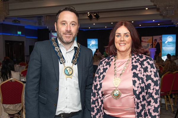 Chairperson of Newry, Mourne and Down District, Cllr Pete Byrne and President of Newry Chamber, Edwina Flynn at the NMD Recruitment & Skills Conference.