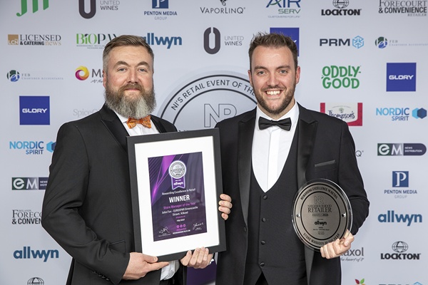 John Fox of EUROSPAR Greencastle Street, Kilkeel (right) was named the Store Manager of the Year at the NR Awards, and he is pictured with Michael Morrow, Commercial Manager at award sponsor, PRM.