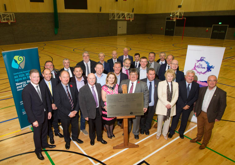 Newry, Mourne and Down District Council Chairperson, Councillor Roisin Mulgrew, MLA's, Councillors and distinguished guests unveil a plaque to mark the official opening of the new Newry Leisure Centre. Newry, Mourne and Down District Council Chairperson, Councillor Roisin Mulgrew, MLA's, Councillors and distinguished guests unveil a plaque to mark the official opening of the new Newry Leisure Centre.