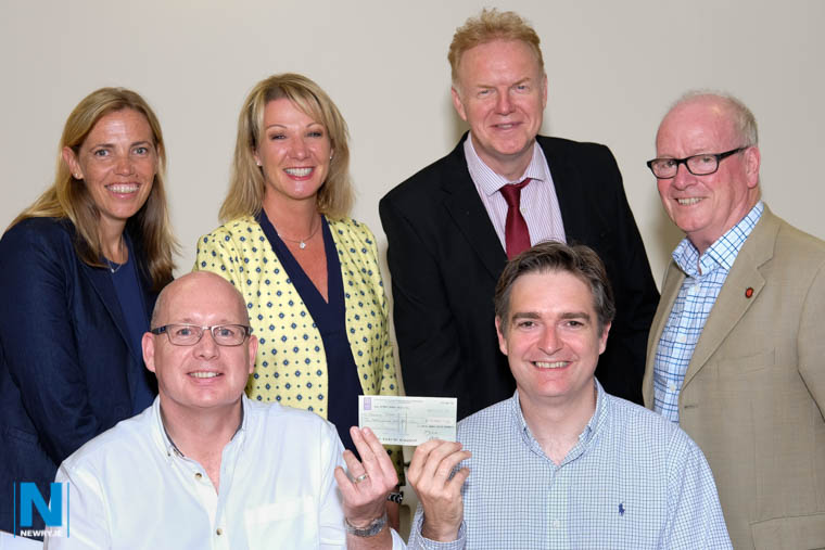 Clanrye Abbey Developments presented a cheque for £10,000 to Newry 2020  to assist with its Feasibility Study into the provision of a Newry City Park at the Albert Basin. Michael Savage, left, Chair, Clanrye Abbey Developments is pictured presenting the cheque to Brian Cleland, Chair, Newry 2020 while looking on are Clanrye Abbey Developments Board Members, from left: Jane Magill, Secretary; Ciara Blaney, Director; Brendan Jackson, Treasurer and Peter McEvoy, Director. Photograph: Columba O'Hare