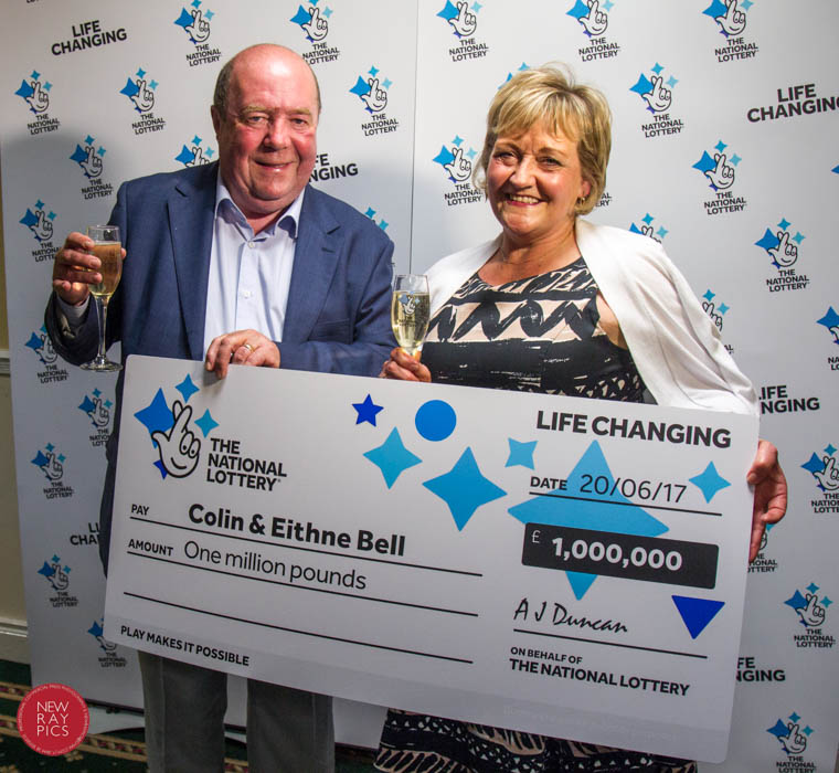 Colin and Eithne Bell with their cheque for a cool One Million Pounds. Photograph: NewRayPics