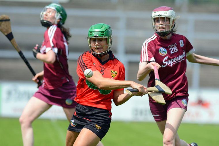 Down's Alannah Savage clears the ball against Galway. Photograph: Brendan Monaghan