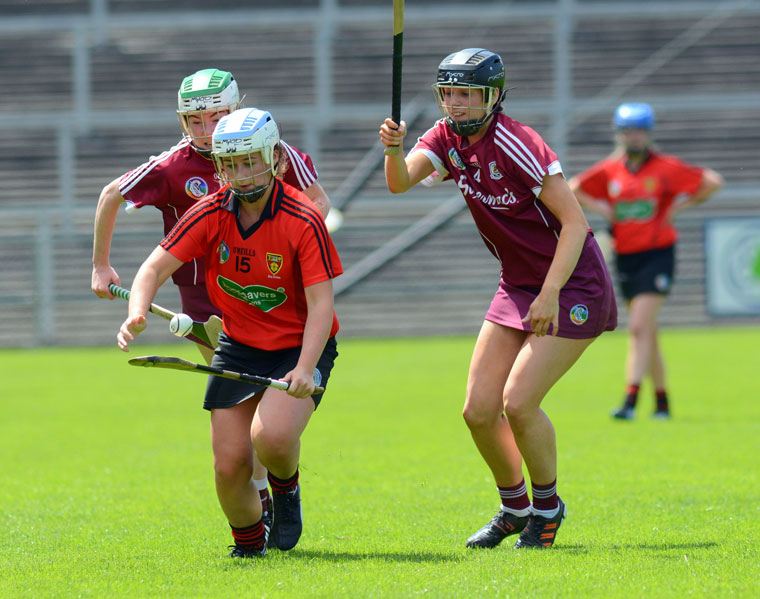 Down's Danielle Toner on the ball against Galway. Photograph: Brendan Monaghan