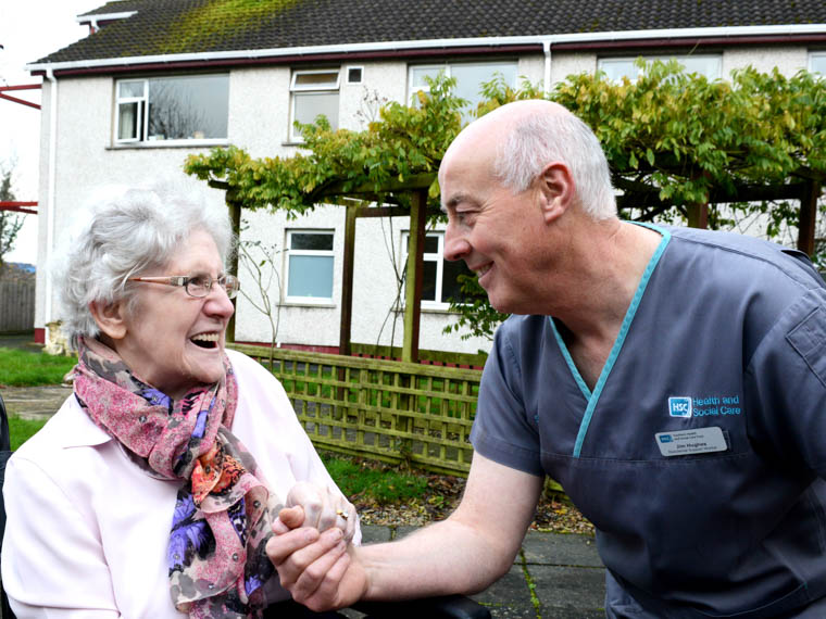 Cloughreagh Resident Mrs Hollywood with Residential Support Worker Jim Hughes. Cloughreagh Resident Mrs Hollywood with Residential Support Worker Jim Hughes.