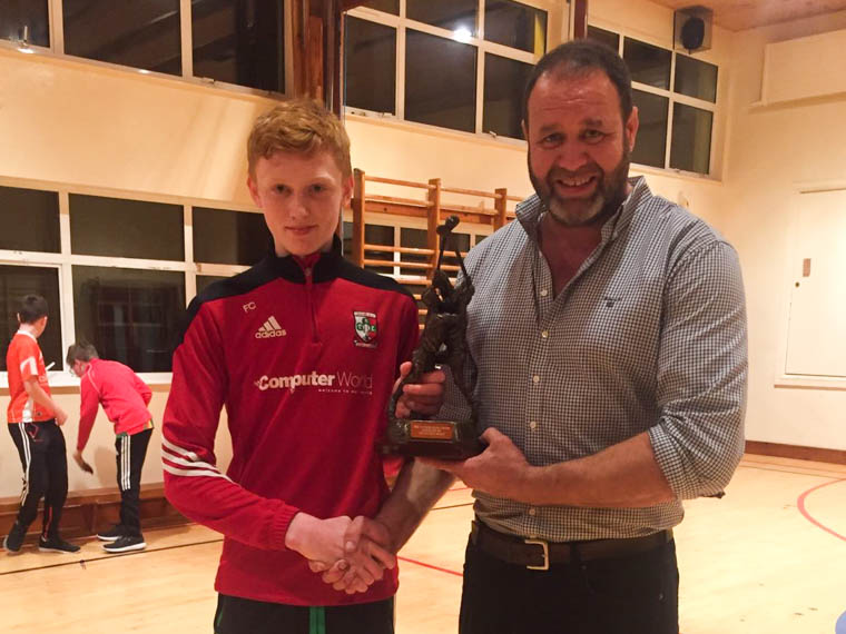 Fearghal Cooney receiving the inaugural Patrick Quinn memorial award from Gerard Quinn father of the late Patrick who was a skilful hurler and member of the Under 16 team. Fearghal Cooney receiving the inaugural Patrick Quinn memorial award from Gerard Quinn father of the late Patrick who was a skilful hurler and member of the Under 16 team.