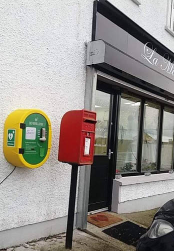 The defibrillator cabinet installed at Killean. The defibrillator cabinet installed at Killean.