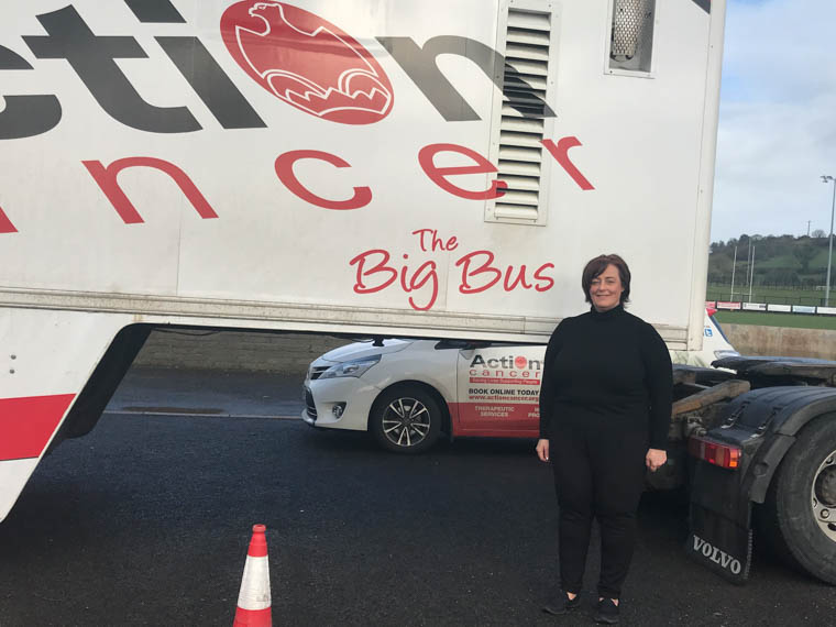 Cllr Gillian Fitzpatrick at the Action Cancer Big Bus which visited Mayobridge recently. Cllr Gillian Fitzpatrick at the Action Cancer Big Bus which visited Mayobridge recently.
