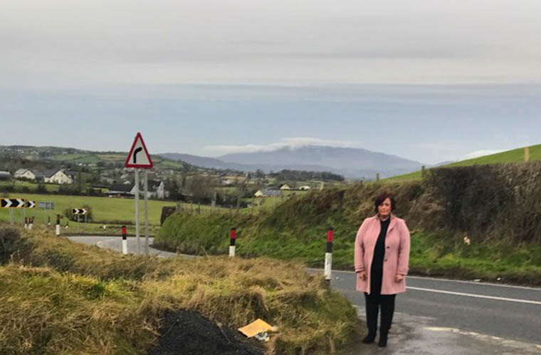 Cllr Gillian Fitzpatrick at the Edentrumley Ballydoo junction at Mayobridge. Cllr Gillian Fitzpatrick at the Edentrumley Ballydoo junction at Mayobridge.