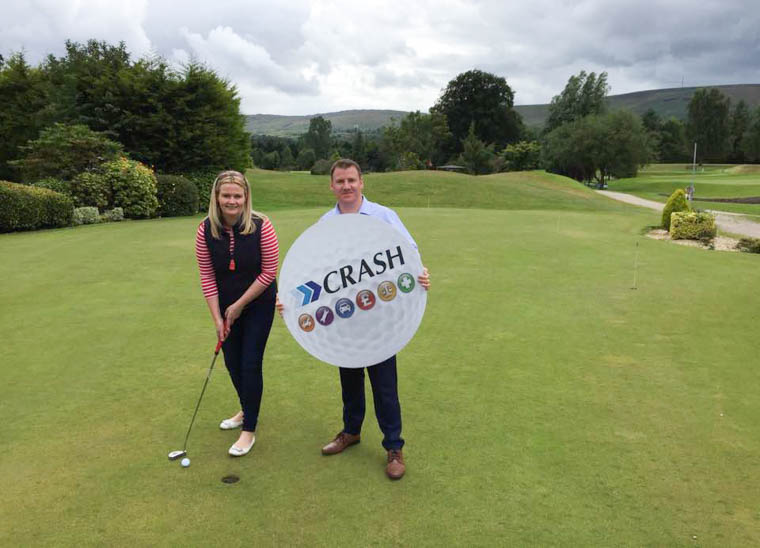 Mary Meehan, Newry Chamber and Tony McKeown, Crash Services get ready for the 2017 Golf Classic. 