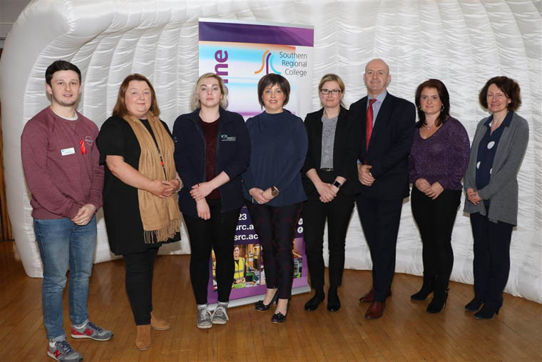 Pictured at the launch of the Health and Wellbeing hub are from left: Andrew Martin (Southern Health & Social Care Trust), Anne Marie McKenna (Southern Health & Social Care Trust), Louise Montgomery (Policing Community Safety Partnership Student Placement Officer), Lorraine McKeown (SRC Assistant Director for Student Services and Marketing), Noelle Higgins (Inspire Wellbeing), Raymond Sloan (SRC Director for Client Services), Stephanie McKernan (Dunlewey Substance Abuse Centre), Lynne Smart (Acting Head of Health Improvement, Southern Health & Social Care Trust) Pictured at the launch of the Health and Wellbeing hub are from left: Andrew Martin (Southern Health & Social Care Trust), Anne Marie McKenna (Southern Health & Social Care Trust), Louise Montgomery (Policing Community Safety Partnership Student Placement Officer), Lorraine McKeown (SRC Assistant Director for Student Services and Marketing), Noelle Higgins (Inspire Wellbeing), Raymond Sloan (SRC Director for Client Services), Stephanie McKernan (Dunlewey Substance Abuse Centre), Lynne Smart (Acting Head of Health Improvement, Southern Health & Social Care Trust)