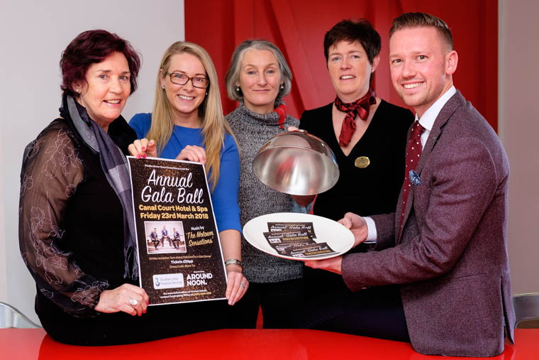 Photographed at the launch of the event from left to right are: Geraldine Loughran, Chairperson of the Dinner Dance Committee, Grainne Mulgrew, Southern Area Hospice, Patricia Freeman, Dinner Dance Committee, Louise Young, Canal Court Hotel and Gareth Chambers, CEO Around Noon. Photograph: Columba O'Hare Photographed at the launch of the event from left to right are: Geraldine Loughran, Chairperson of the Dinner Dance Committee, Grainne Mulgrew, Southern Area Hospice, Patricia Freeman, Dinner Dance Committee, Louise Young, Canal Court Hotel and Gareth Chambers, CEO Around Noon. Photograph: Columba O'Hare