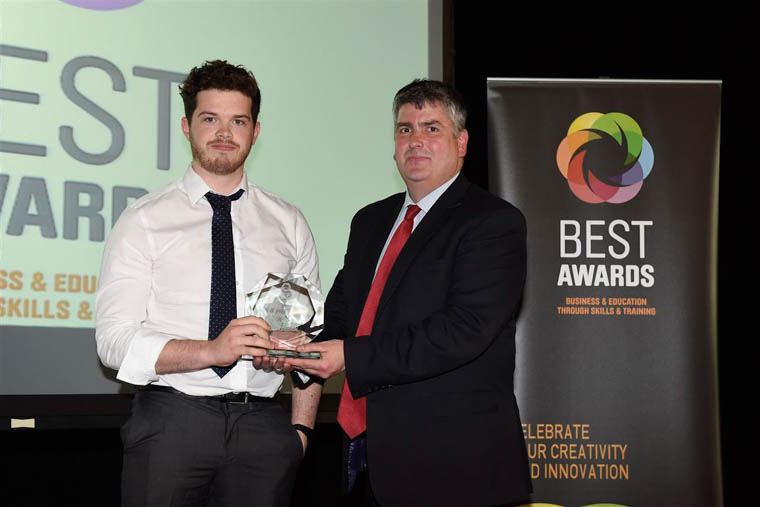 Gerry Campbell, Colleges NI (On behalf of Norbrook) pictured with Life Sciences Award winner James Shilliday from Newry who studies on the HND in Engineering