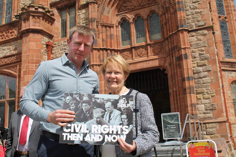 Assembly Member for Newry and Armagh Justin McNulty MLA with Pat Hume, wife of John Hume at the Guild Hall, Derry