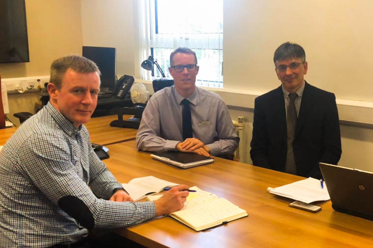 Justin McNulty, MLA meeting with the Chief Executive of the Southern Health and Social Care Trust Stephen McNally and the Director of Medicine Dr Gareth Hampton. Justin McNulty, MLA meeting with the Chief Executive of the Southern Health and Social Care Trust Stephen McNally and the Director of Medicine Dr Gareth Hampton.