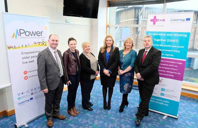 Pictured at the launch of the Ireland, Northern Ireland and Scotland EU funded mPower cross border health project, which will be delivered in the South Armagh/Newry area of the Southern Health and Social Trust are(l to r): Gerard Rocks, Southern Trust; Dr Mary Donnelly, GP; Michele Bekmez, Health and Social Care Board; Gina McIntyre, the Special EU Programmes Body; Edel O'Doherty, CAWT cross border health and Alan Connor, mPower Project Manager. Pictured at the launch of the Ireland, Northern Ireland and Scotland EU funded mPower cross border health project, which will be delivered in the South Armagh/Newry area of the Southern Health and Social Trust are(l to r): Gerard Rocks, Southern Trust; Dr Mary Donnelly, GP; Michele Bekmez, Health and Social Care Board; Gina McIntyre, the Special EU Programmes Body; Edel O'Doherty, CAWT cross border health and Alan Connor, mPower Project Manager.